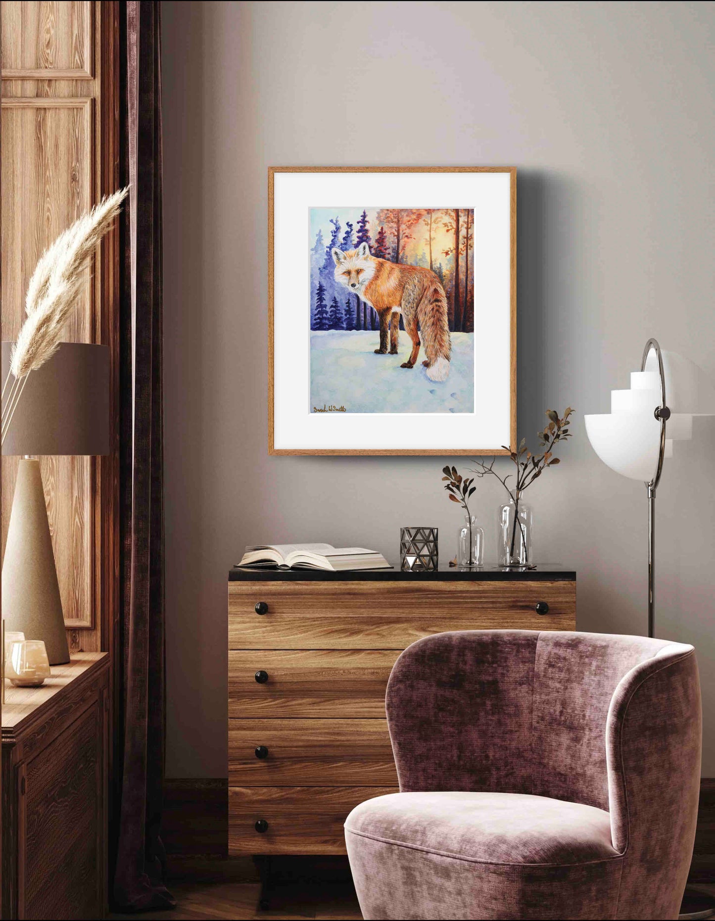 Fox Painting Watercolor Animal Nature Forest Wall Art Print "Follow Me" by Sarah Webster Smith