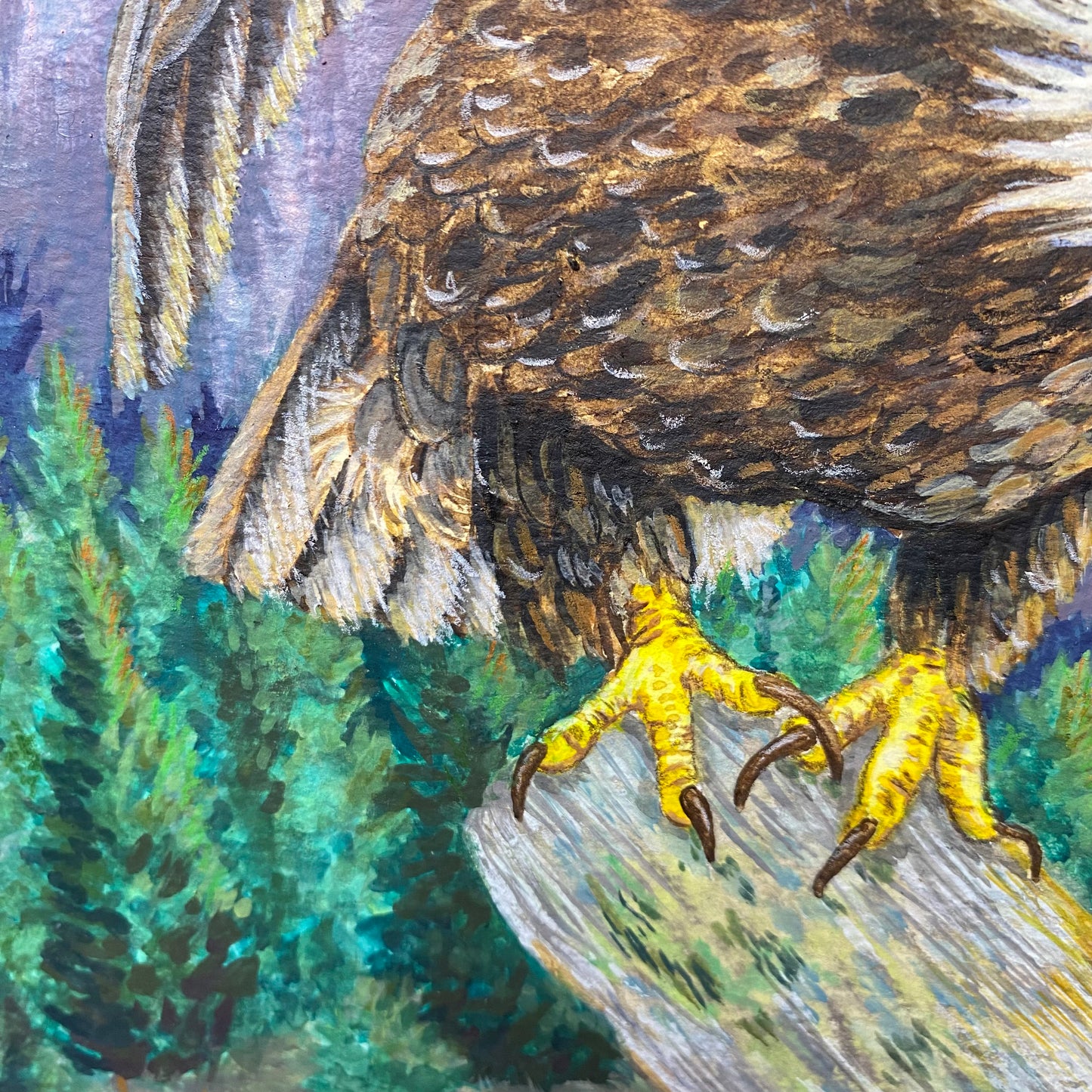 American Bald Eagle Decorative Sunrise Painting "Mountain's Majesty" Wall Art Prints By Sarah Webster Smith