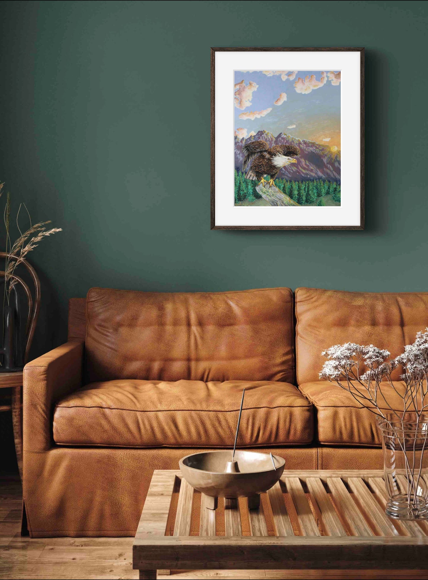 American Bald Eagle Decorative Sunrise Painting "Mountain's Majesty" Wall Art Prints By Sarah Webster Smith