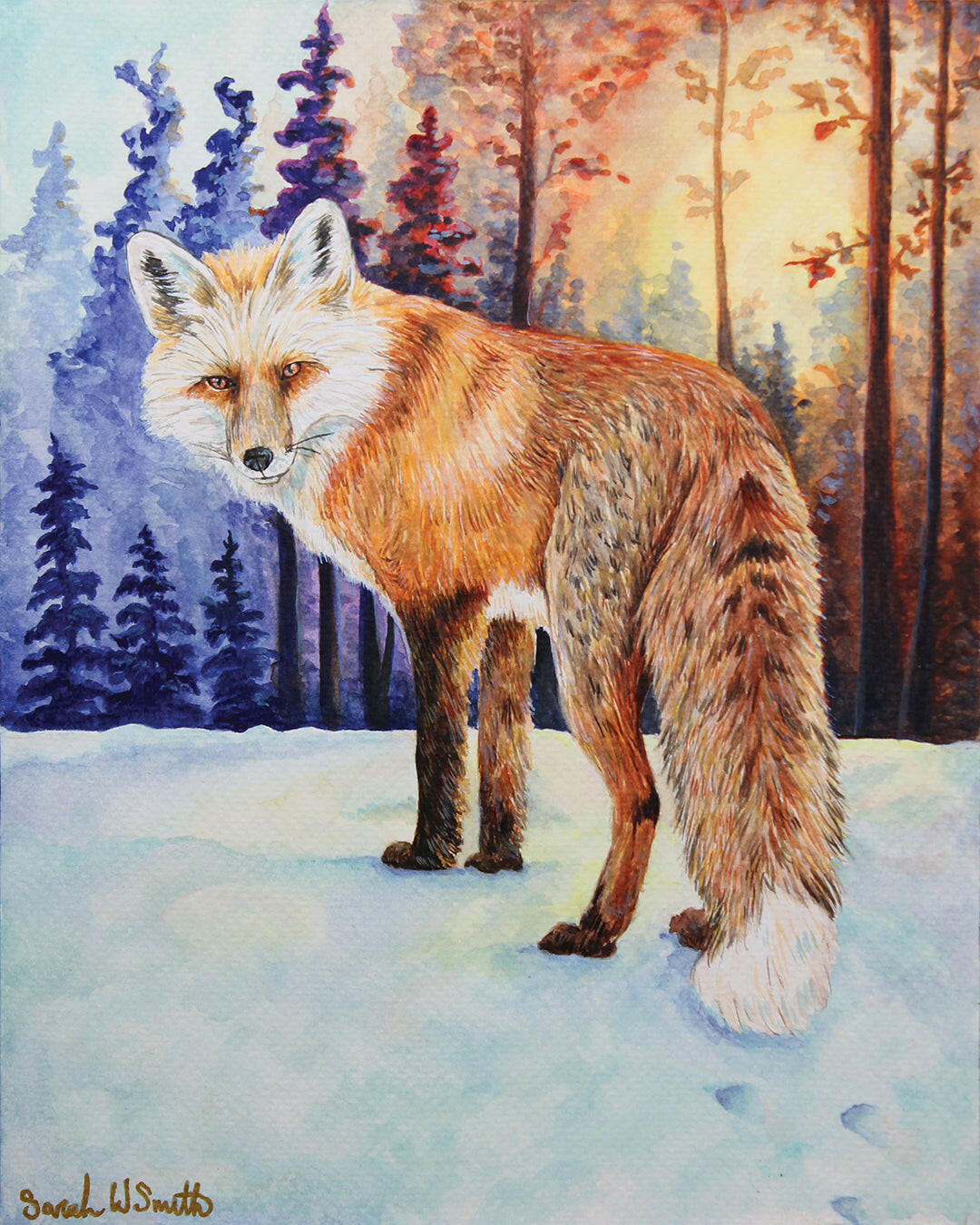 Fox Painting Watercolor Animal Nature Forest Original Wall Art "Follow Me" by Sarah Webster Smith