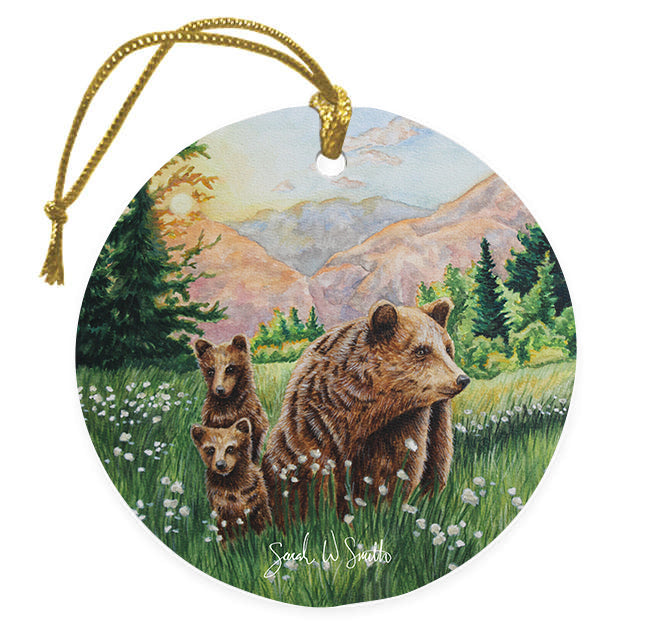 Momma Bear Christmas Tree Ornament & Holiday Decor Ceramic Ornament Watercolor Art from Sarah Webster Smith