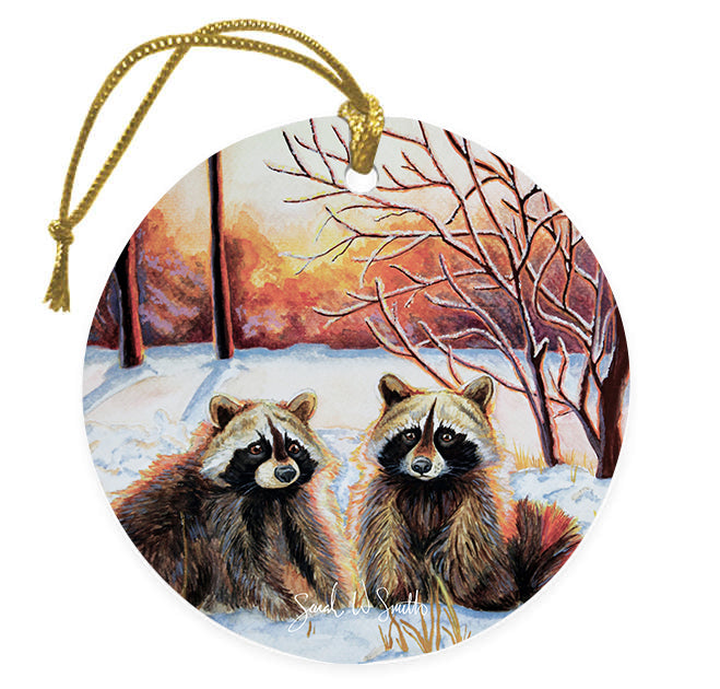 Raccoon Christmas Tree Ornament & Holiday Decor Ceramic Ornament Watercolor Art from Sarah Webster Smith