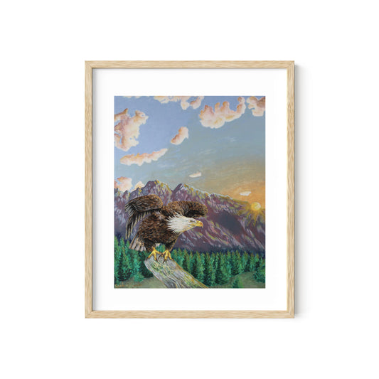 American Bald Eagle Decorative Sunrise Painting "Mountain's Majesty"  Wall Art Prints By Sarah Webster Smith