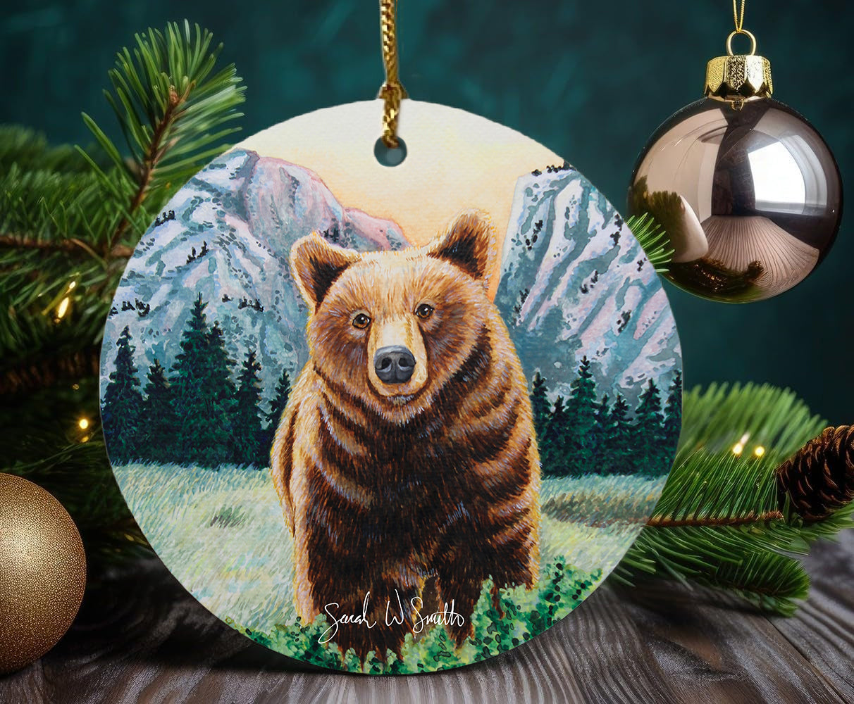 Bear Christmas Tree Ornament & Holiday Decor Ceramic Ornament Watercolor Art from Sarah Webster Smith