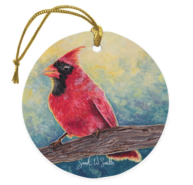 Cardinal Christmas Tree Ornament & Holiday Decor Ceramic Ornament Watercolor Art from Sarah Webster Smith