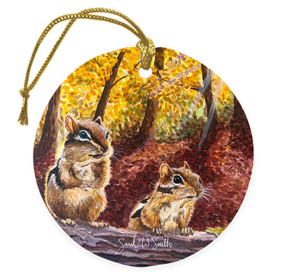 Chipmunk Christmas Tree Ornament & Holiday Decor Ceramic Ornament Watercolor Art from Sarah Webster Smith