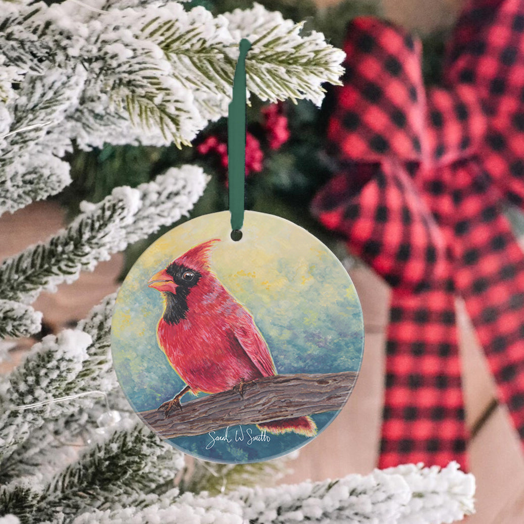 Cardinal Christmas Tree Ornament & Holiday Decor Ceramic Ornament Watercolor Art from Sarah Webster Smith