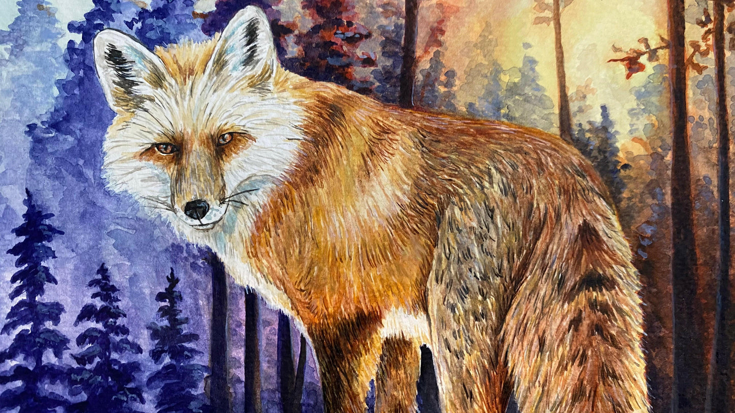 Fox Painting Watercolor Animal Nature Forest Wall Original Art "Follow Me" by Sarah Webster Smith