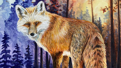 Fox Painting Watercolor Animal Nature Forest Wall Original Art "Follow Me" by Sarah Webster Smith