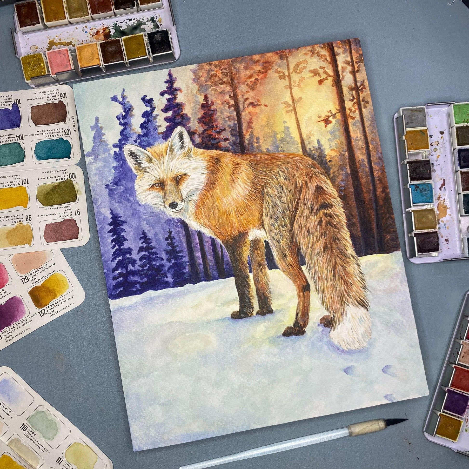 Fox Painting Watercolor Animal Nature Forest Original Wall Art "Follow Me" by Sarah Webster Smith