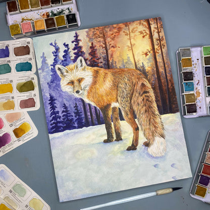 Fox Painting Watercolor Animal Nature Forest Original Wall Art "Follow Me" by Sarah Webster Smith
