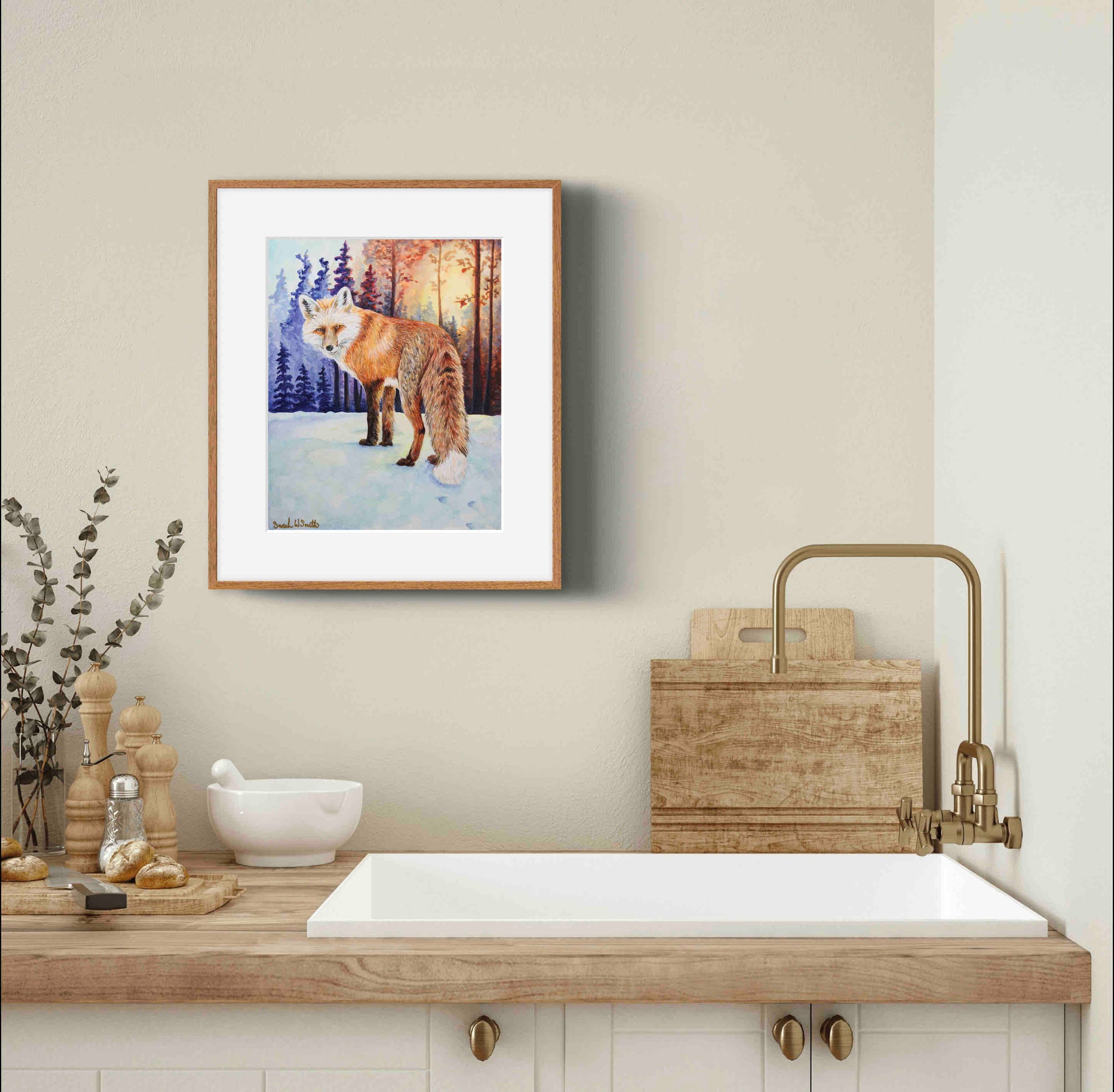 Fox Painting Watercolor Animal Nature Forest Wall Art Print "Follow Me" by Sarah Webster Smith