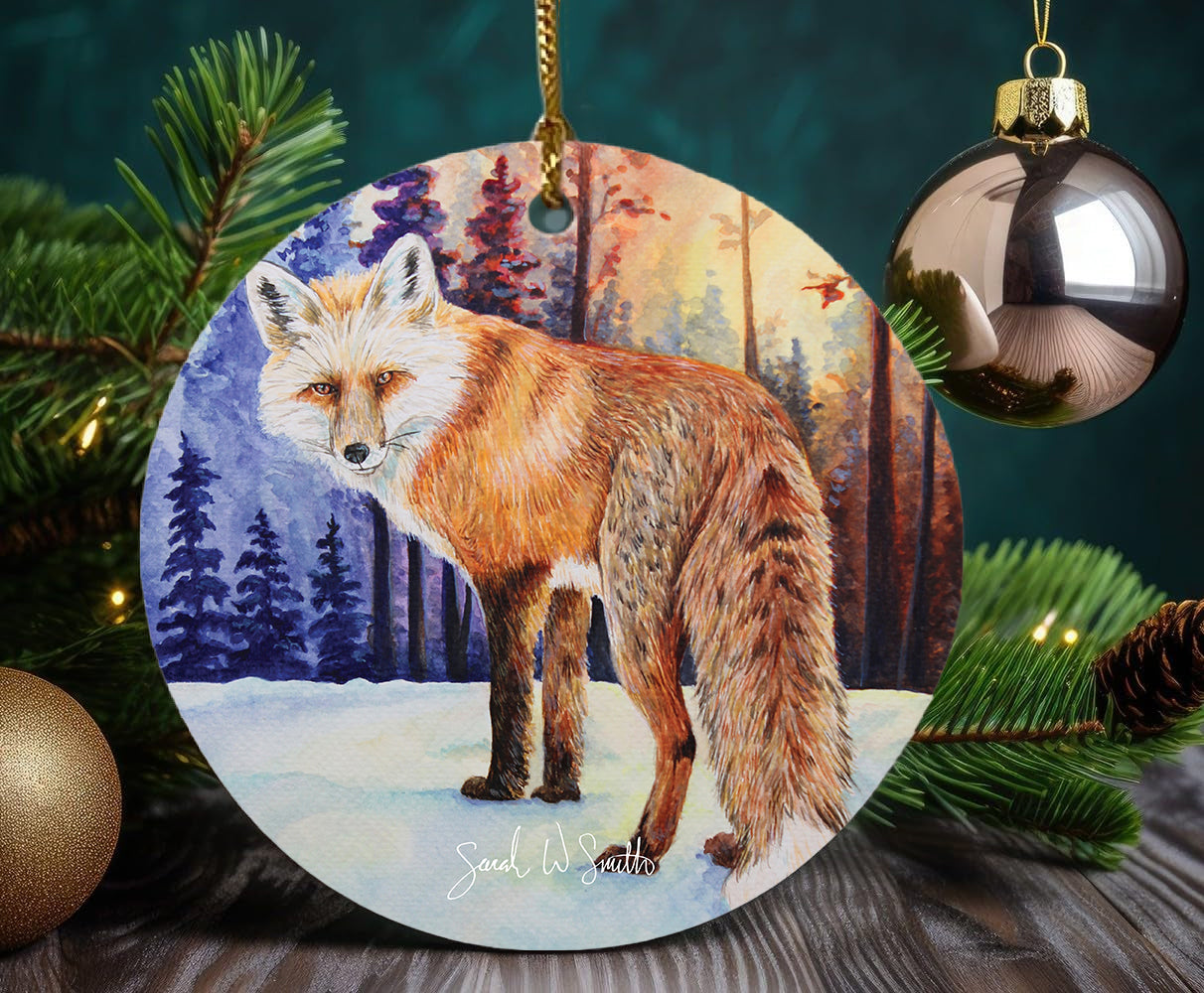 Fox Christmas Tree Ornament & Holiday Decor Ceramic Ornament Watercolor Art from Sarah Webster Smith