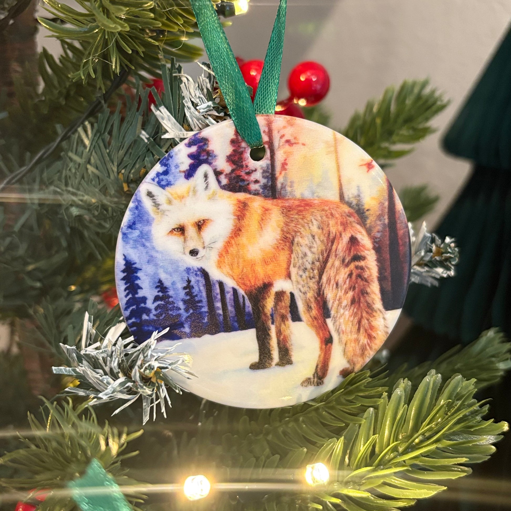 Fox Christmas Tree Ornament & Holiday Decor Ceramic Ornament Watercolor Art from Sarah Webster Smith