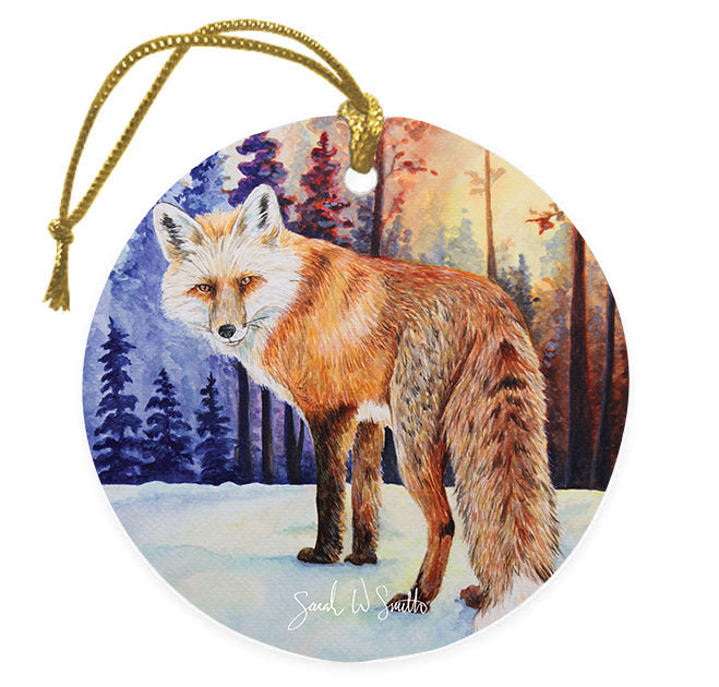 Fox Christmas Tree Ornament & Holiday Decor Ceramic Ornament Watercolor Art from Sarah Webster Smith