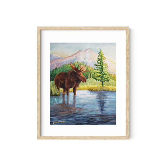 Moose Nature Watercolor Mountain Meadow "Highland Hues" Limited-Edition Art Prints By Sarah Webster Smith