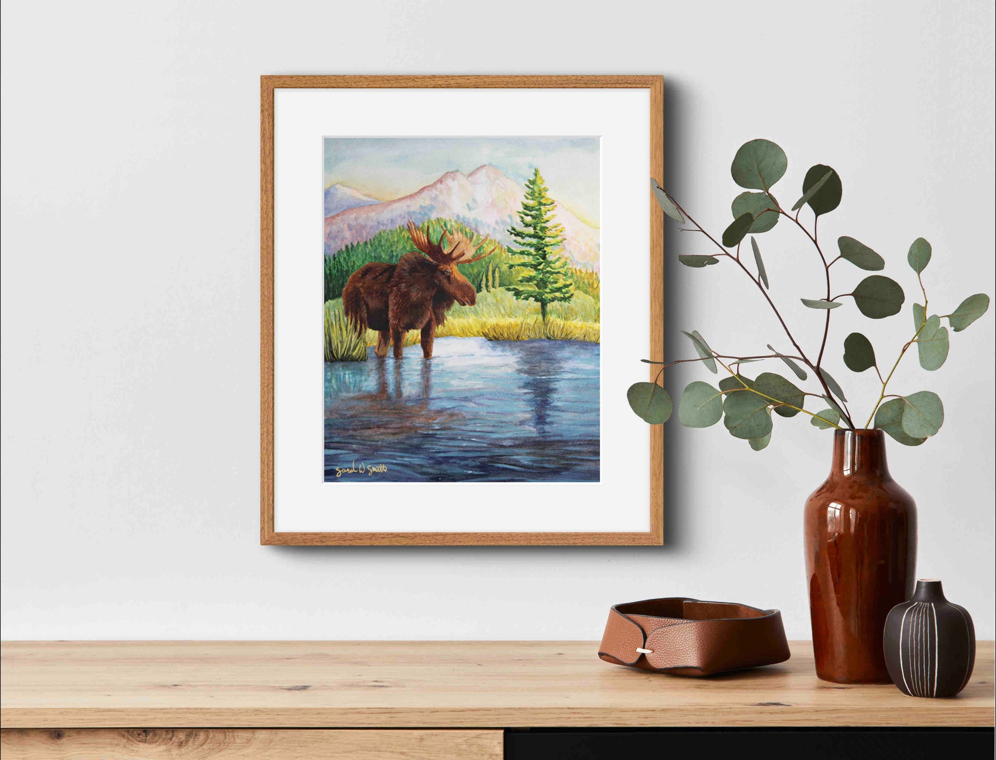 Moose Nature Watercolor Mountain Meadow "Highland Hues" Limited-Edition Art Prints By Sarah Webster Smith