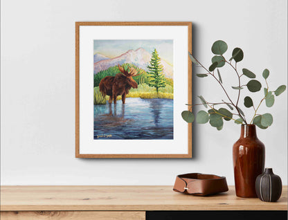 Moose Nature Watercolor Mountain Meadow "Highland Hues" Limited-Edition Art Prints By Sarah Webster Smith