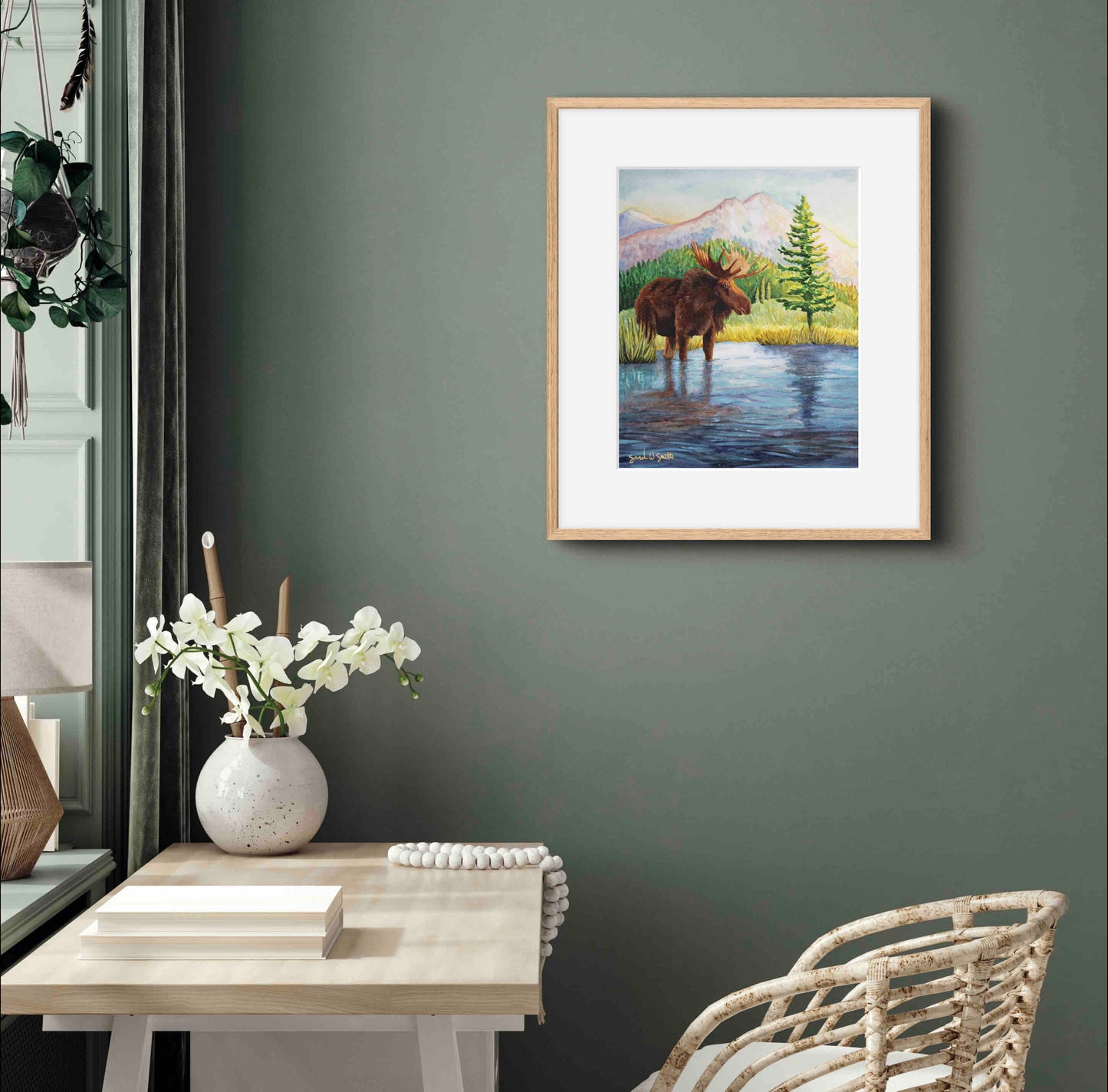 Moose Nature Watercolor Mountain Meadow "Highland Hues" Limited-Edition Art Prints By Sarah Webster Smith