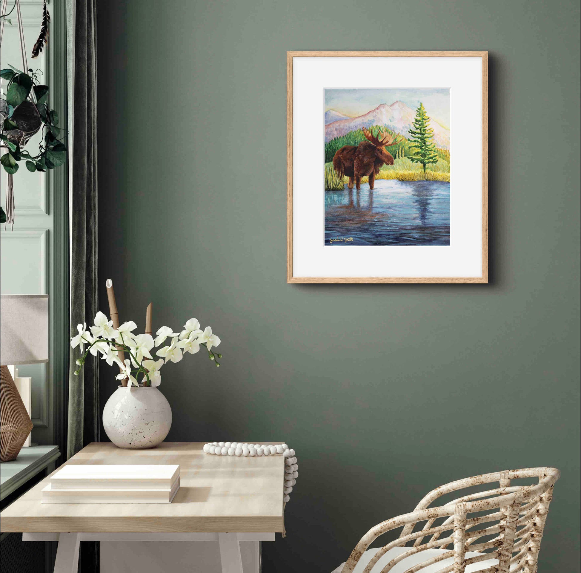 Moose Nature Watercolor Mountain Meadow "Highland Hues" Limited-Edition Art Prints By Sarah Webster Smith