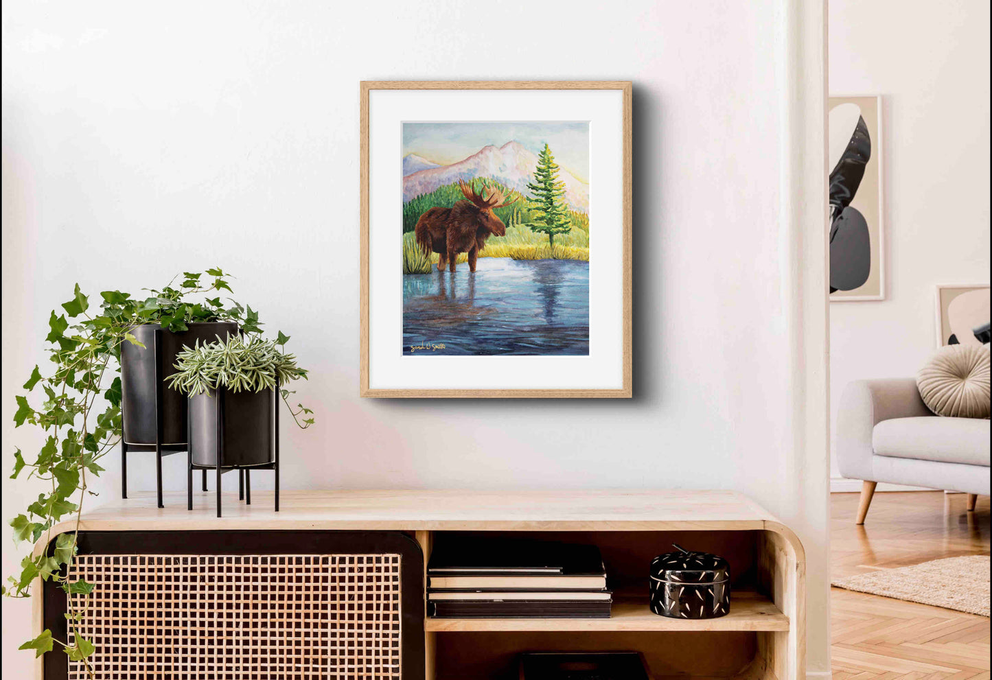 Moose Nature Watercolor Mountain Meadow "Highland Hues" Limited-Edition Art Prints By Sarah Webster Smith