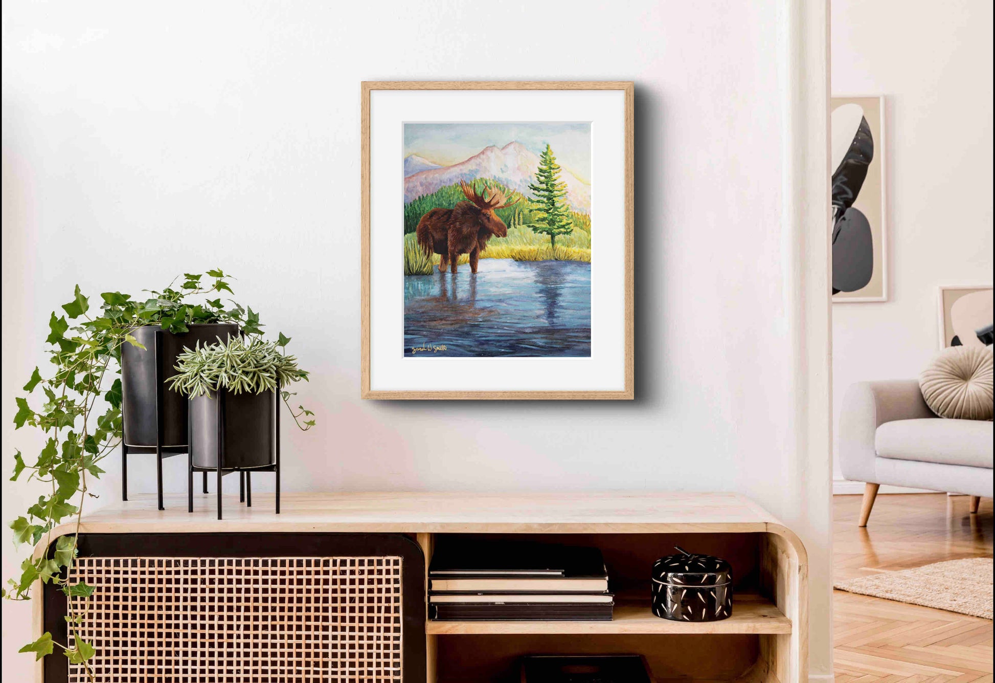 Moose Nature Watercolor Mountain Meadow "Highland Hues" Limited-Edition Art Prints By Sarah Webster Smith