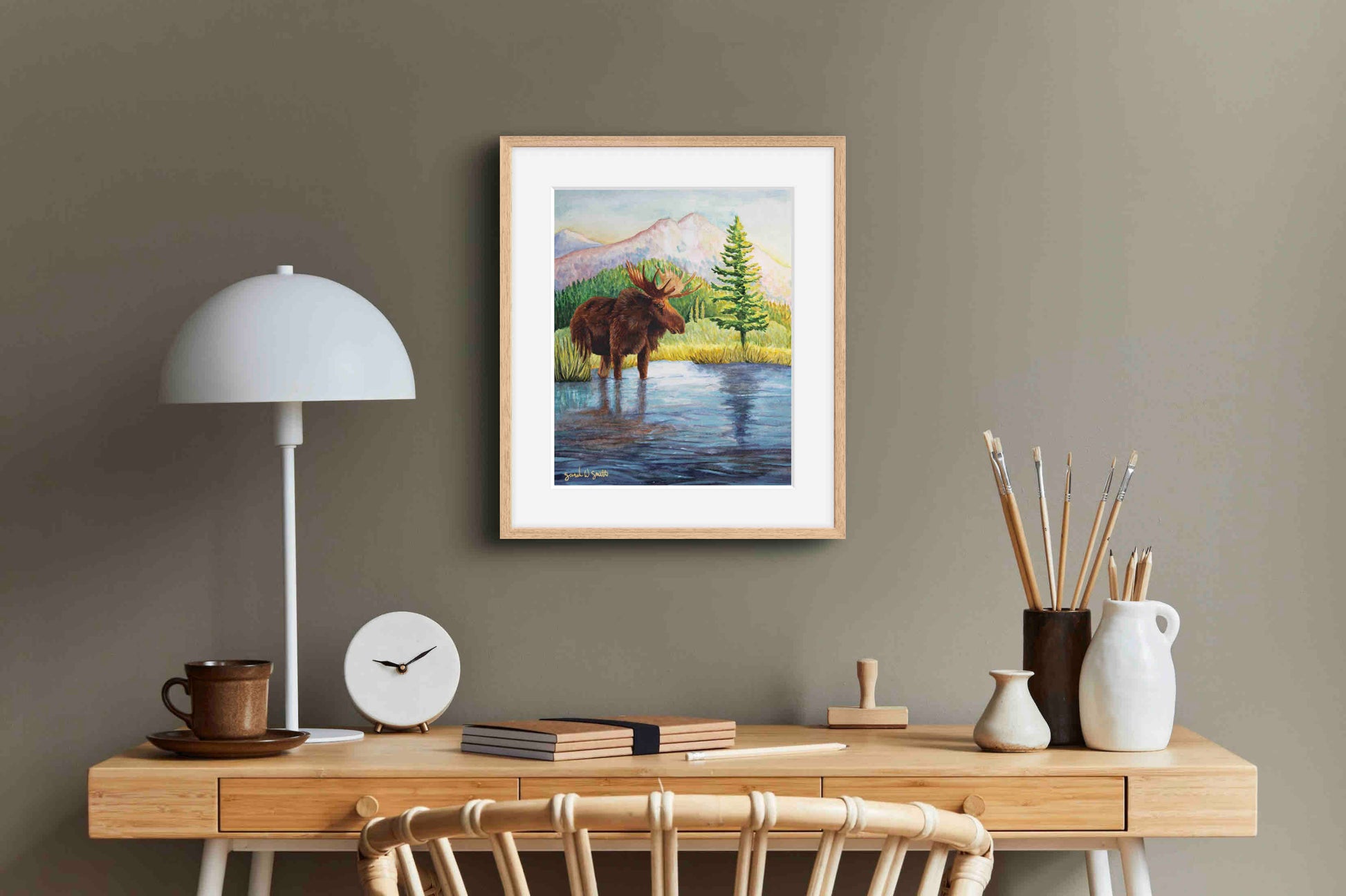 Moose Nature Watercolor Mountain Meadow "Highland Hues" Limited-Edition Art Prints By Sarah Webster Smith