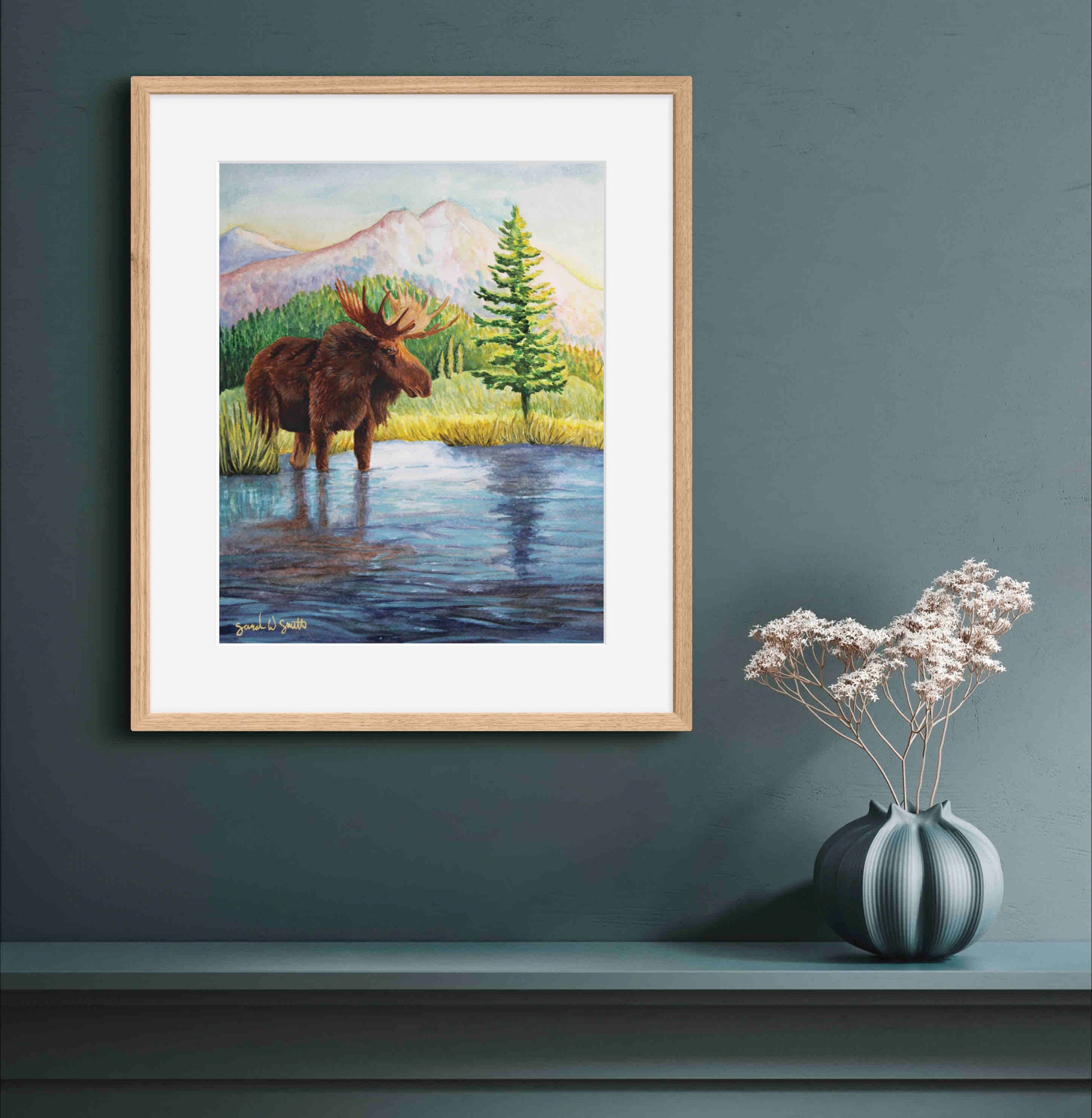 Moose Nature Watercolor Mountain Meadow "Highland Hues" Limited-Edition Art Prints By Sarah Webster Smith