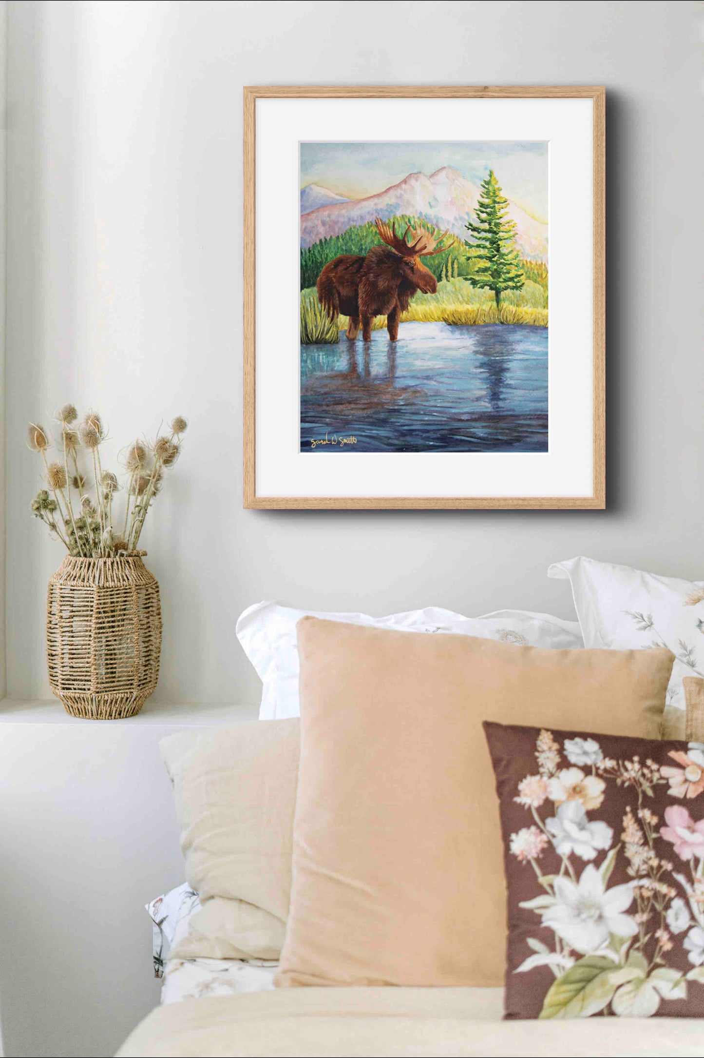 Moose Nature Watercolor Mountain Meadow "Highland Hues" Limited-Edition Art Prints By Sarah Webster Smith