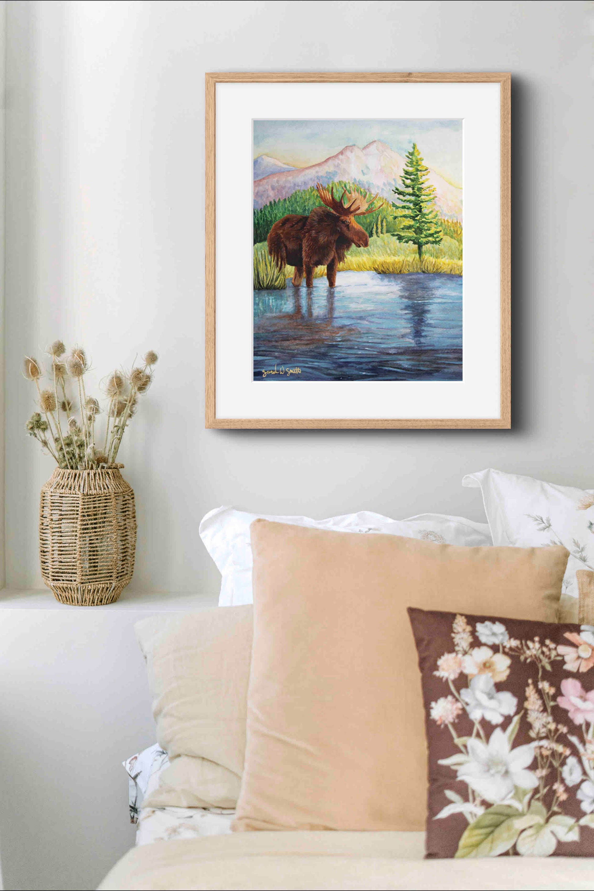 Moose Nature Watercolor Mountain Meadow "Highland Hues" Limited-Edition Art Prints By Sarah Webster Smith