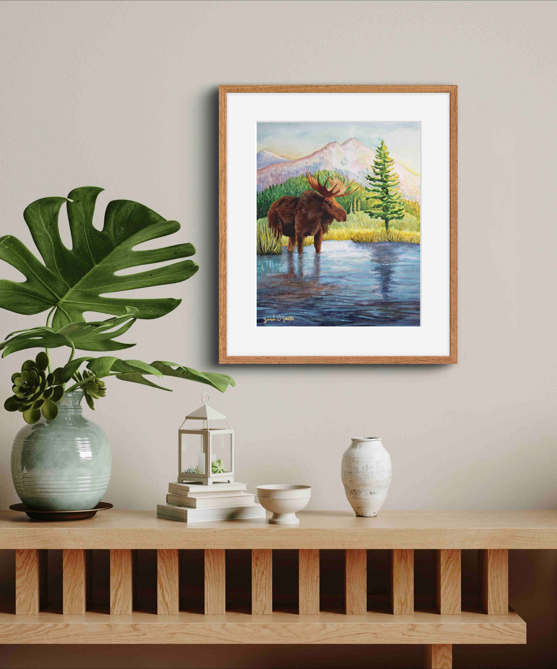 Moose Nature Watercolor Mountain Meadow "Highland Hues" Limited-Edition Art Prints By Sarah Webster Smith