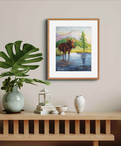 Moose Nature Watercolor Mountain Meadow "Highland Hues" Limited-Edition Art Prints By Sarah Webster Smith