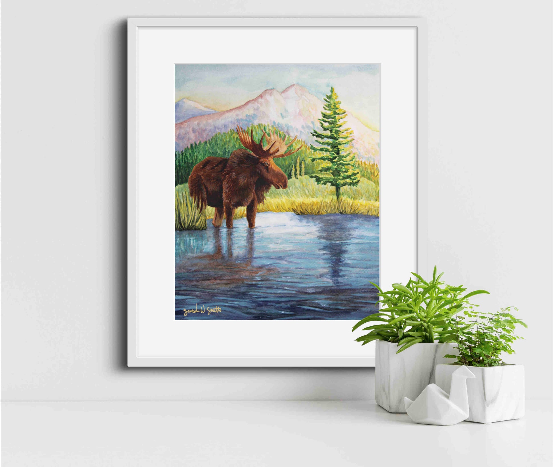 Moose Nature Watercolor Mountain Meadow "Highland Hues" Limited-Edition Art Prints By Sarah Webster Smith
