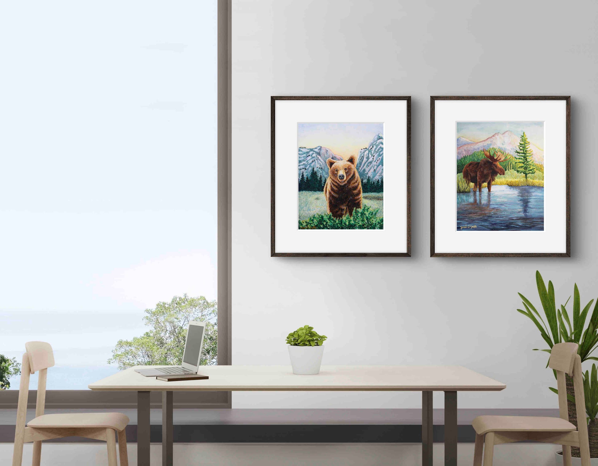 Moose Nature Watercolor Mountain Meadow "Highland Hues" Limited-Edition Art Prints By Sarah Webster Smith