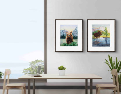 Moose Nature Watercolor Mountain Meadow "Highland Hues" Limited-Edition Art Prints By Sarah Webster Smith