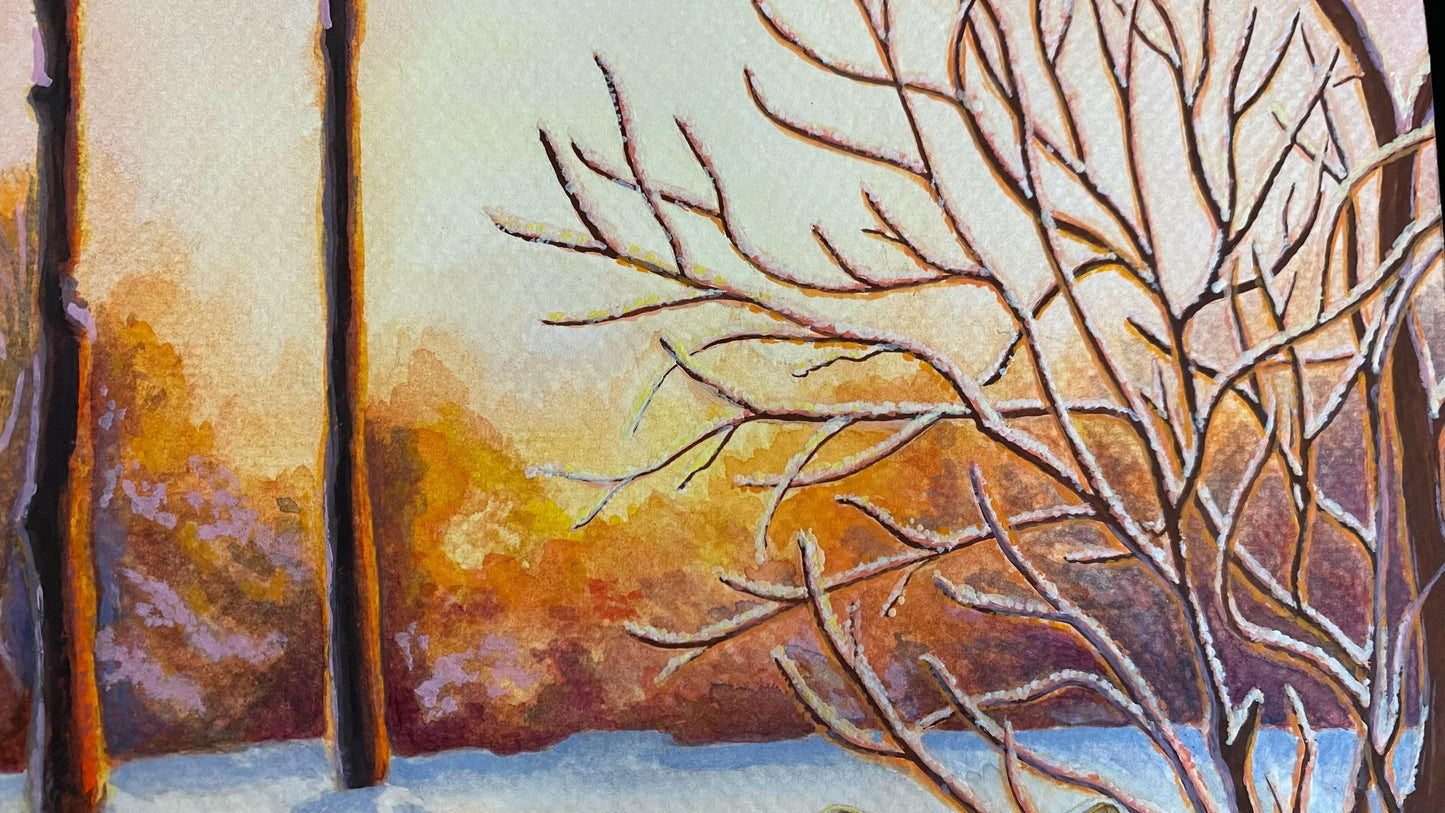 Raccoon Forest Sunrise Watercolor Painting Wall Art Decor "Sprightly Bandits" Art Prints by Sarah Webster Smith