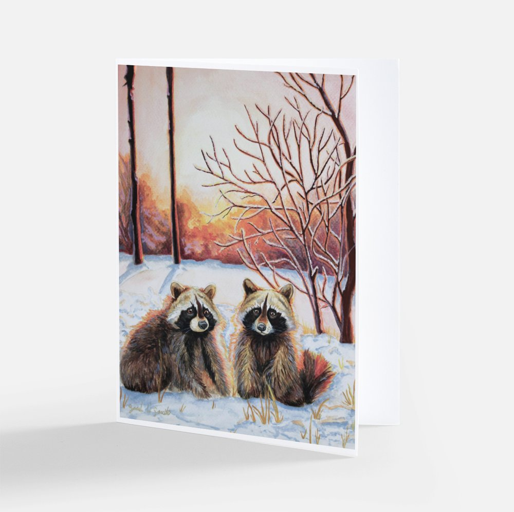 Raccoons Watercolor Art - Stationary Cards Watercolor Collection - Holiday Cards - Christmas Cards - Watercolor Art by Sarah Webster Smith