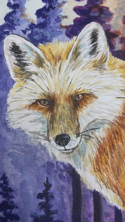 Fox Painting Watercolor Animal Nature Wall Original Art "Follow Me" by Sarah Webster Smith
